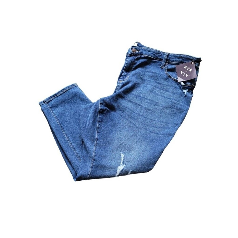 New Ava & Viv Skinny Stretch Jeans Womens Plus 26W Med Wash Distressed Denim